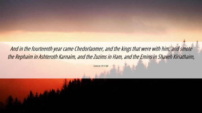 Picture 06 - Genesis 14:5 KJV Desktop Wallpaper - And in the fourteenth year came Chedorlaomer, and - Desktop Bible Verse Wallpaper