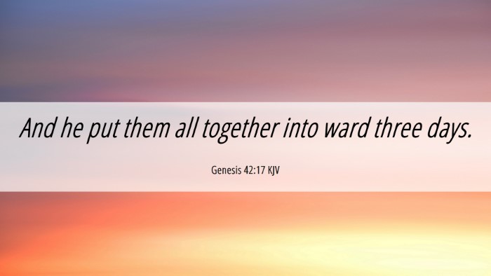 Picture 06 - Genesis 42:17 KJV Desktop Wallpaper - And he put them all together into ward three - Desktop Bible Verse Wallpaper