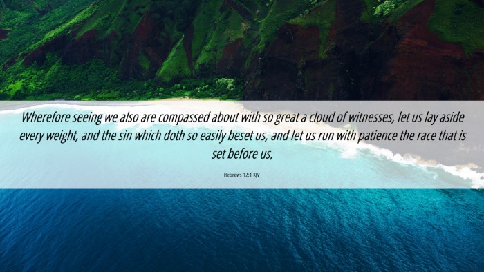 Picture 06 - Hebrews 12:1 KJV Desktop Wallpaper - Wherefore seeing we also are compassed about with - Desktop Bible Verse Wallpaper