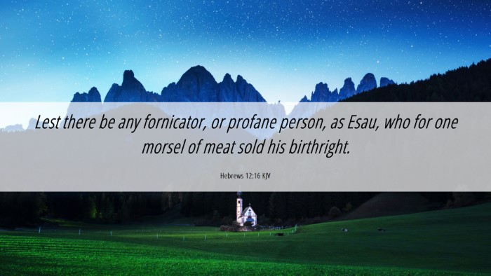 Picture 06 - Hebrews 12:16 KJV Desktop Wallpaper - Lest there be any fornicator, or profane person, - Desktop Bible Verse Wallpaper