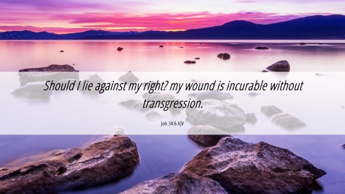 Picture 06 - Job 34:6 KJV Desktop Wallpaper - Should I lie against my right? my wound is - Desktop Bible Verse Wallpaper