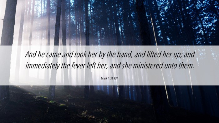 Picture 06 - Mark 1:31 KJV Desktop Wallpaper - And he came and took her by the hand, and lifted - Desktop Bible Verse Wallpaper