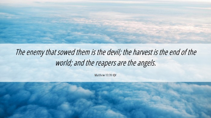 Picture 06 - Matthew 13:39 KJV Desktop Wallpaper - The enemy that sowed them is the devil; the - Desktop Bible Verse Wallpaper