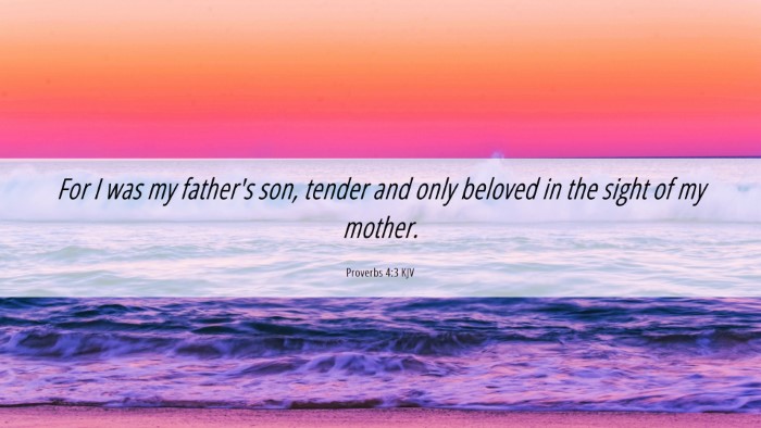 Picture 06 - Proverbs 4:3 KJV Desktop Wallpaper - For I was my father's son, tender and only - Desktop Bible Verse Wallpaper