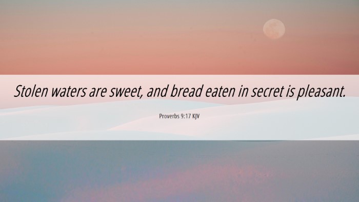 Picture 06 - Proverbs 9:17 KJV Desktop Wallpaper - Stolen waters are sweet, and bread eaten in - Desktop Bible Verse Wallpaper