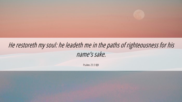 Picture 06 - Psalms 23:3 KJV Desktop Wallpaper - He restoreth my soul: he leadeth me in the paths - Desktop Bible Verse Wallpaper