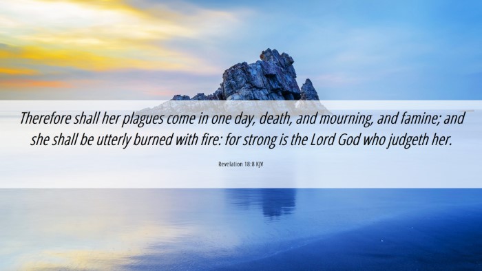 Picture 06 - Revelation 18:8 KJV Desktop Wallpaper - Therefore shall her plagues come in one day, - Desktop Bible Verse Wallpaper