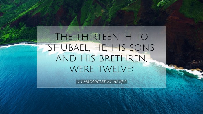 Picture 07 - 1 Chronicles 25:20 KJV Desktop Wallpaper - The thirteenth to Shubael, he, his sons, and his - Desktop Bible Verse Wallpaper