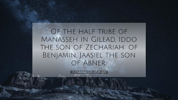 Picture 07 - 1 Chronicles 27:21 KJV Desktop Wallpaper - Of the half tribe of Manasseh in Gilead, Iddo the - Desktop Bible Verse Wallpaper