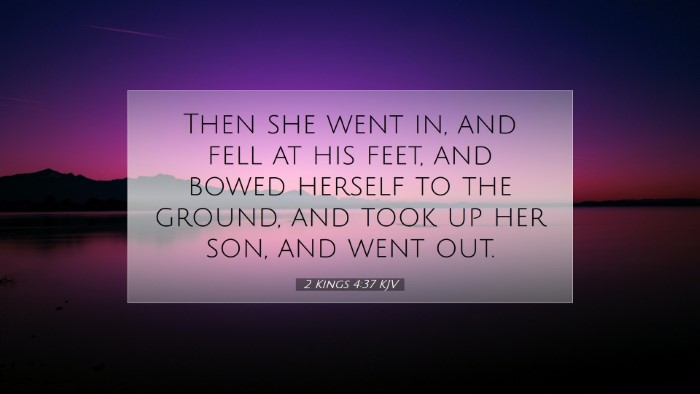 Picture 07 - 2 Kings 4:37 KJV Desktop Wallpaper - Then she went in, and fell at his feet, and bowed - Desktop Bible Verse Wallpaper