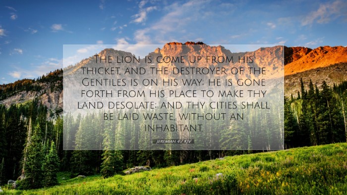 Picture 07 - Jeremiah 4:7 KJV Desktop Wallpaper - The lion is come up from his thicket, and the - Desktop Bible Verse Wallpaper