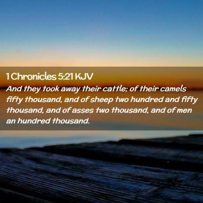 Picture 02 - 1 Chronicles 5:21 KJV - And they took away their cattle; of their camels - Bible Verse Picture