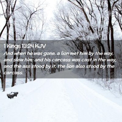 Picture 02 - 1 Kings 13:24 KJV - And when he was gone, a lion met him by the way, - Bible Verse Picture