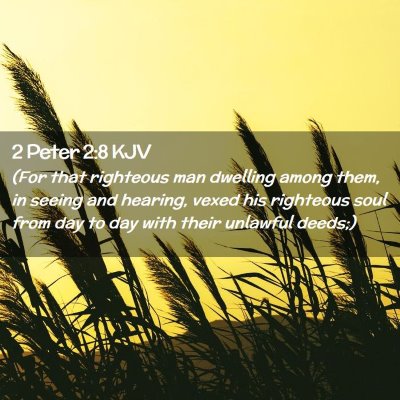 Picture 02 - 2 Peter 2:8 KJV - (For that righteous man dwelling among them, in - Bible Verse Picture