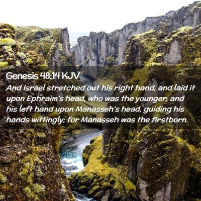 Picture 02 - Genesis 48:14 KJV - And Israel stretched out his right hand, and laid - Bible Verse Picture