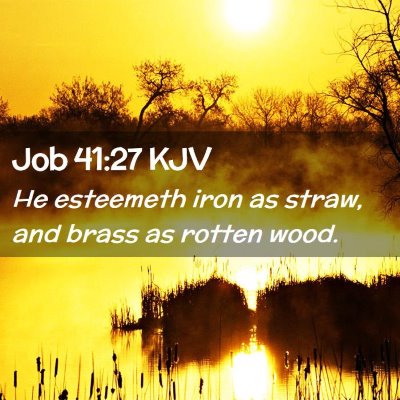 Picture 02 - Job 41:27 KJV - He esteemeth iron as straw, and brass as rotten - Bible Verse Picture