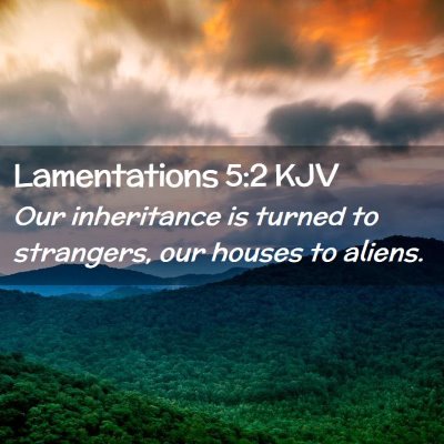 Picture 02 - Lamentations 5:2 KJV - Our inheritance is turned to strangers, our - Bible Verse Picture