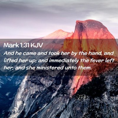 Picture 02 - Mark 1:31 KJV - And he came and took her by the hand, and lifted - Bible Verse Picture