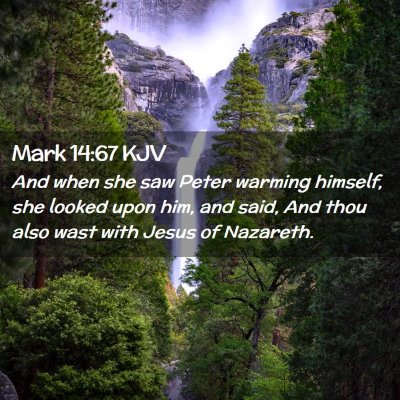 Picture 02 - Mark 14:67 KJV - And when she saw Peter warming himself, she - Bible Verse Picture