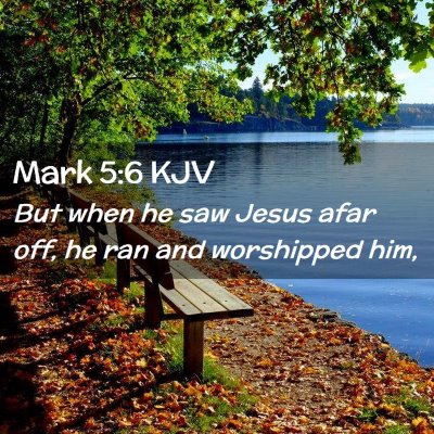 Picture 02 - Mark 5:6 KJV - But when he saw Jesus afar off, he ran and - Bible Verse Picture