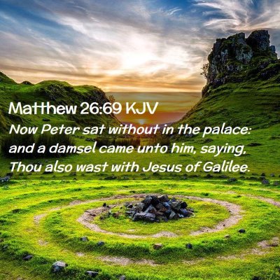 Picture 02 - Matthew 26:69 KJV - Now Peter sat without in the palace: and a damsel - Bible Verse Picture