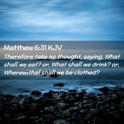 Picture 02 - Matthew 6:31 KJV - Therefore take no thought, saying, What shall we - Bible Verse Picture