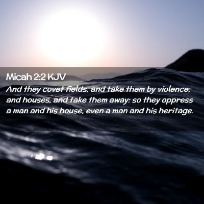Picture 02 - Micah 2:2 KJV - And they covet fields, and take them by violence; - Bible Verse Picture