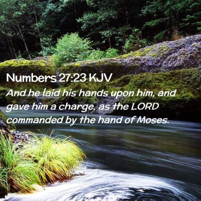 Picture 02 - Numbers 27:23 KJV - And he laid his hands upon him, and gave him a - Bible Verse Picture
