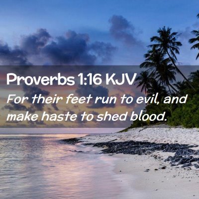 Picture 02 - Proverbs 1:16 KJV - For their feet run to evil, and make haste to - Bible Verse Picture