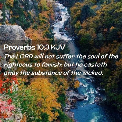 Picture 02 - Proverbs 10:3 KJV - The LORD will not suffer the soul of the - Bible Verse Picture