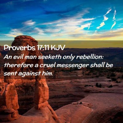 Picture 02 - Proverbs 17:11 KJV - An evil man seeketh only rebellion: therefore a - Bible Verse Picture