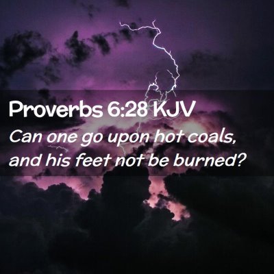 Picture 02 - Proverbs 6:28 KJV - Can one go upon hot coals, and his feet not be - Bible Verse Picture