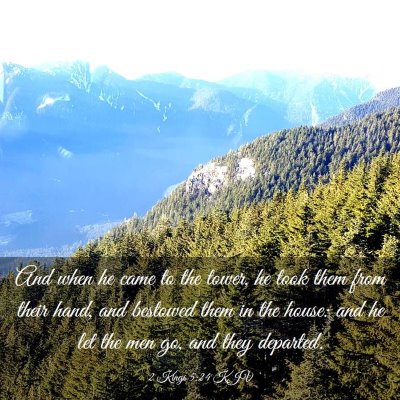 Picture 03 - 2 Kings 5:24 KJV - And when he came to the tower, he took them from - Bible Verse Picture