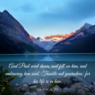 Picture 03 - Acts 20:10 KJV - And Paul went down, and fell on him, and - Bible Verse Picture