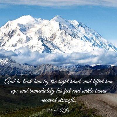 Picture 03 - Acts 3:7 KJV - And he took him by the right hand, and lifted him - Bible Verse Picture
