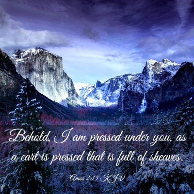 Picture 03 - Amos 2:13 KJV - Behold, I am pressed under you, as a cart is - Bible Verse Picture