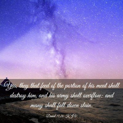 Picture 03 - Daniel 11:26 KJV - Yea, they that feed of the portion of his meat - Bible Verse Picture