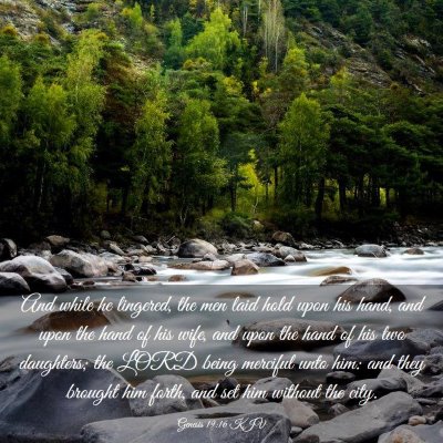 Picture 03 - Genesis 19:16 KJV - And while he lingered, the men laid hold upon his - Bible Verse Picture