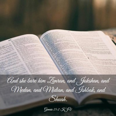 Picture 03 - Genesis 25:2 KJV - And she bare him Zimran, and Jokshan, and Medan, - Bible Verse Picture