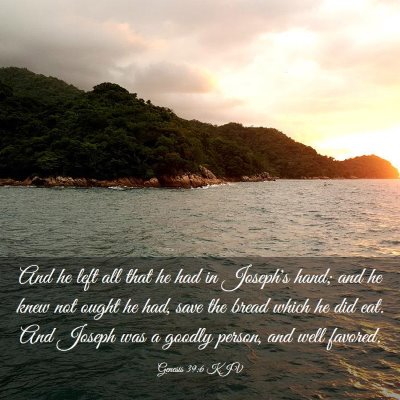 Picture 03 - Genesis 39:6 KJV - And he left all that he had in Joseph's hand; and - Bible Verse Picture