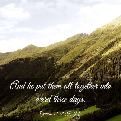 Picture 03 - Genesis 42:17 KJV - And he put them all together into ward three - Bible Verse Picture