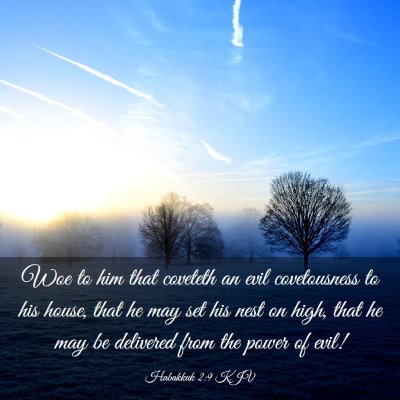 Picture 03 - Habakkuk 2:9 KJV - Woe to him that coveteth an evil covetousness to - Bible Verse Picture