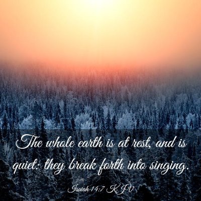 Picture 03 - Isaiah 14:7 KJV - The whole earth is at rest, and is quiet: they - Bible Verse Picture