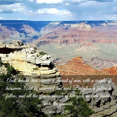 Picture 03 - Isaiah 21:9 KJV - And, behold, here cometh a chariot of men, with a - Bible Verse Picture