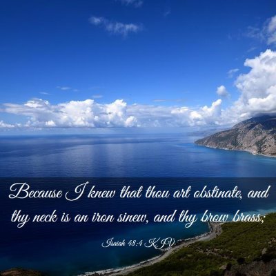 Picture 03 - Isaiah 48:4 KJV - Because I knew that thou art obstinate, and thy - Bible Verse Picture