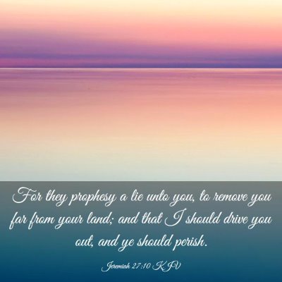 Picture 03 - Jeremiah 27:10 KJV - For they prophesy a lie unto you, to remove you - Bible Verse Picture