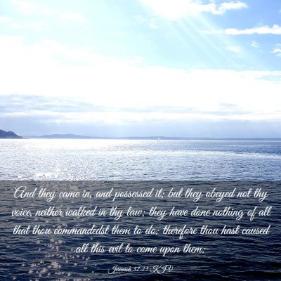 Picture 03 - Jeremiah 32:23 KJV - And they came in, and possessed it; but they - Bible Verse Picture