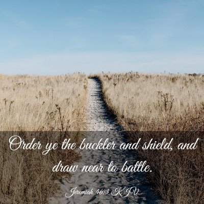Picture 03 - Jeremiah 46:3 KJV - Order ye the buckler and shield, and draw near to - Bible Verse Picture
