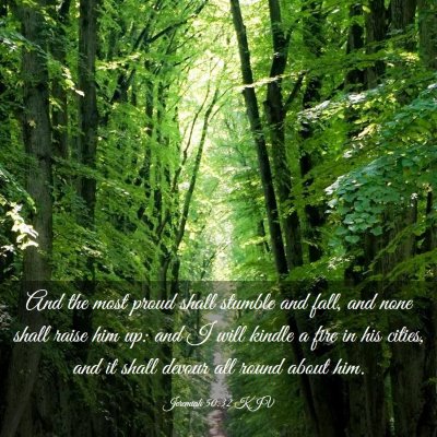 Picture 03 - Jeremiah 50:32 KJV - And the most proud shall stumble and fall, and - Bible Verse Picture