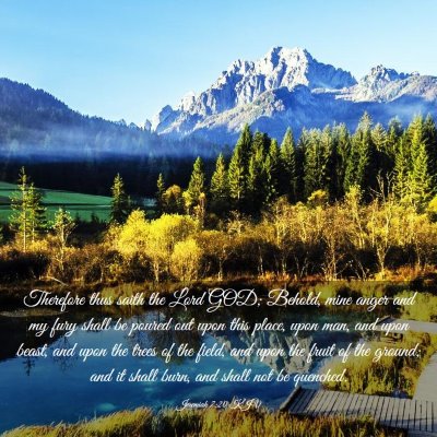 Picture 03 - Jeremiah 7:20 KJV - Therefore thus saith the Lord GOD; Behold, mine - Bible Verse Picture